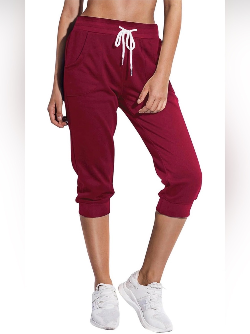 Special Magic Women's Capri Sweatpants Jogger Pants Burgundy